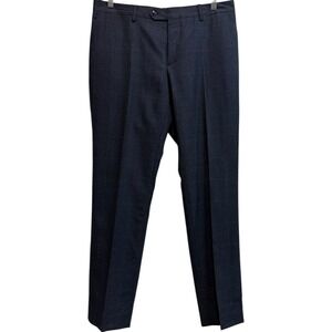 Etro Milano Navy Shadow Plaid Wool Trousers Italy 48 Slim Tailored Quiet Luxury